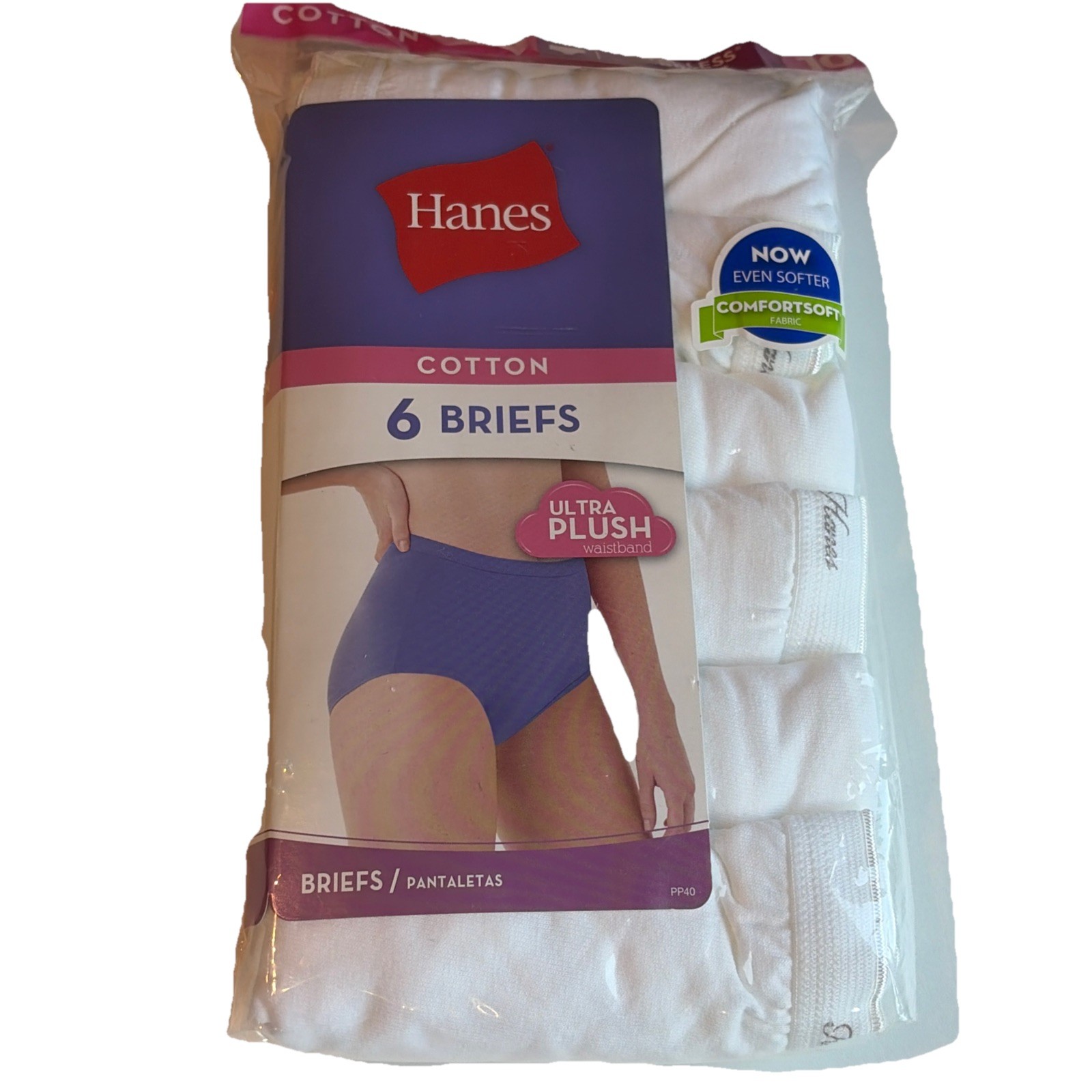 6 Pack Hanes Cotton Briefs Size 10 White Ultra Plush Waistband Tagless Comfort