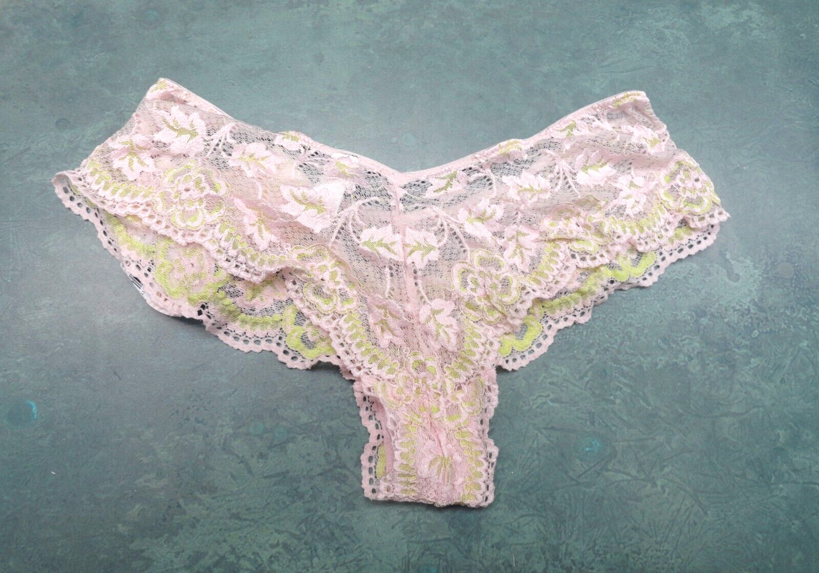 S-SMALL CASSANDRA 72100 PINK GREEN LACE HIGH CUT HIPSTER PANTIES New OLD STOCK