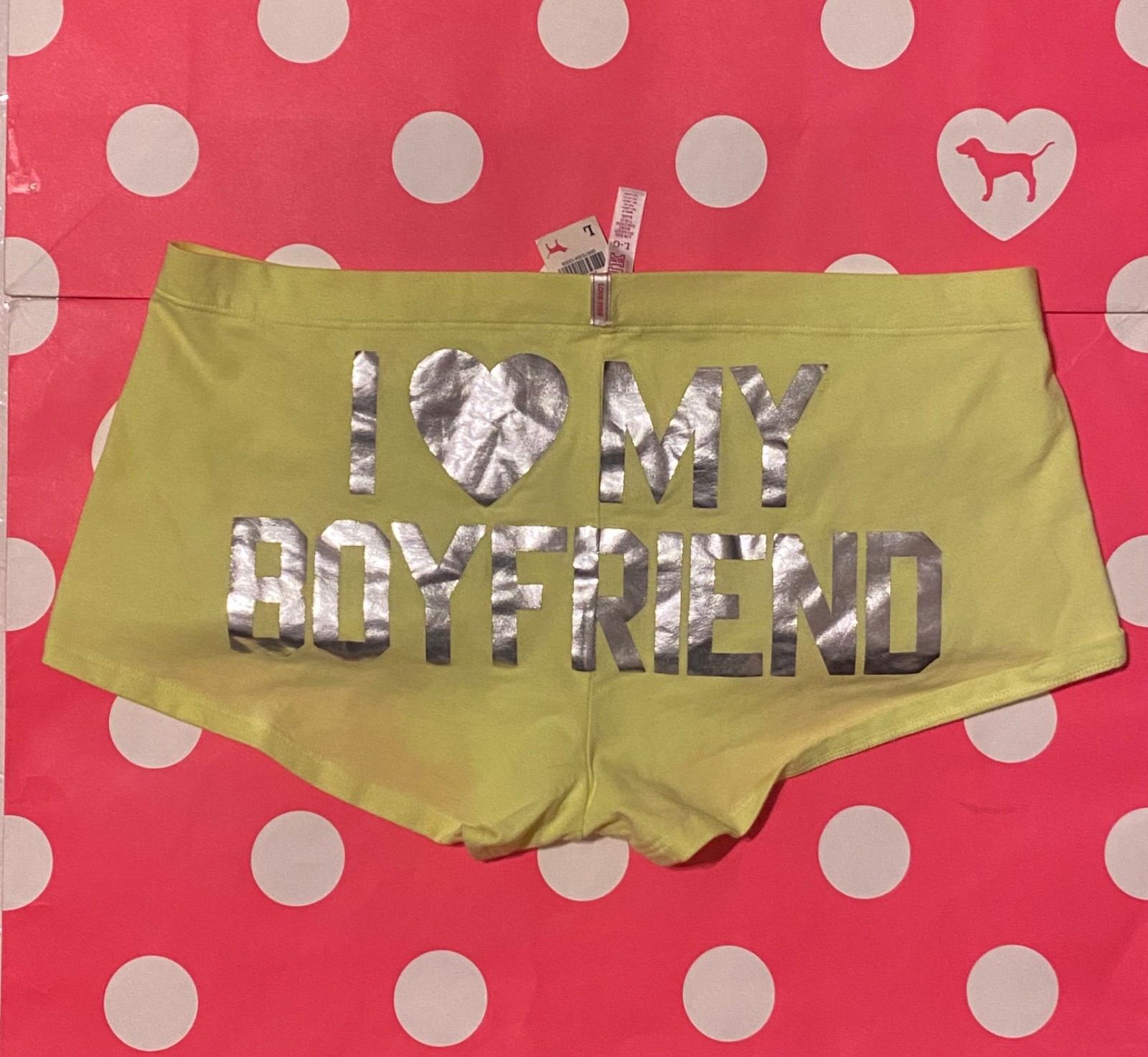 Victoria’s Secret PINK 2012 Y2K “I 🩶 My Boyfriend” LowRise Boyshort L Panty Vtg