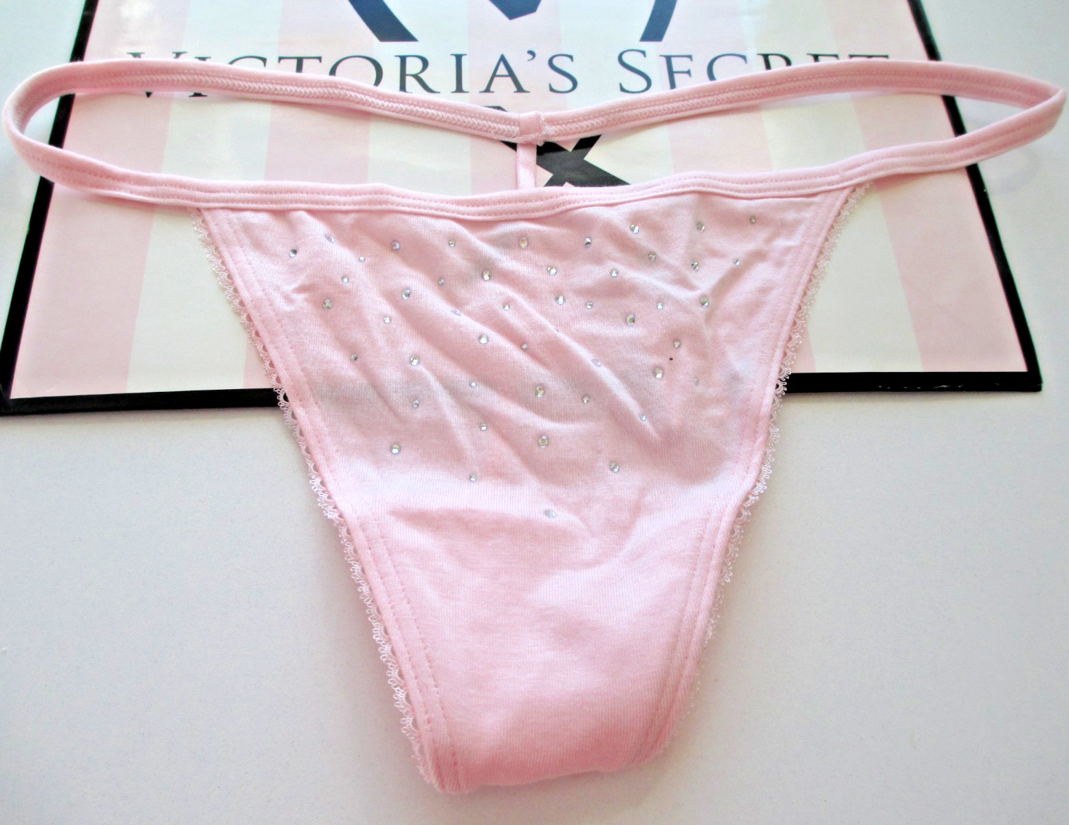 VICTORIA’S SECRET Cotton V-String Thong Panty S M L XL Pink Shine FREE SHIP 4+