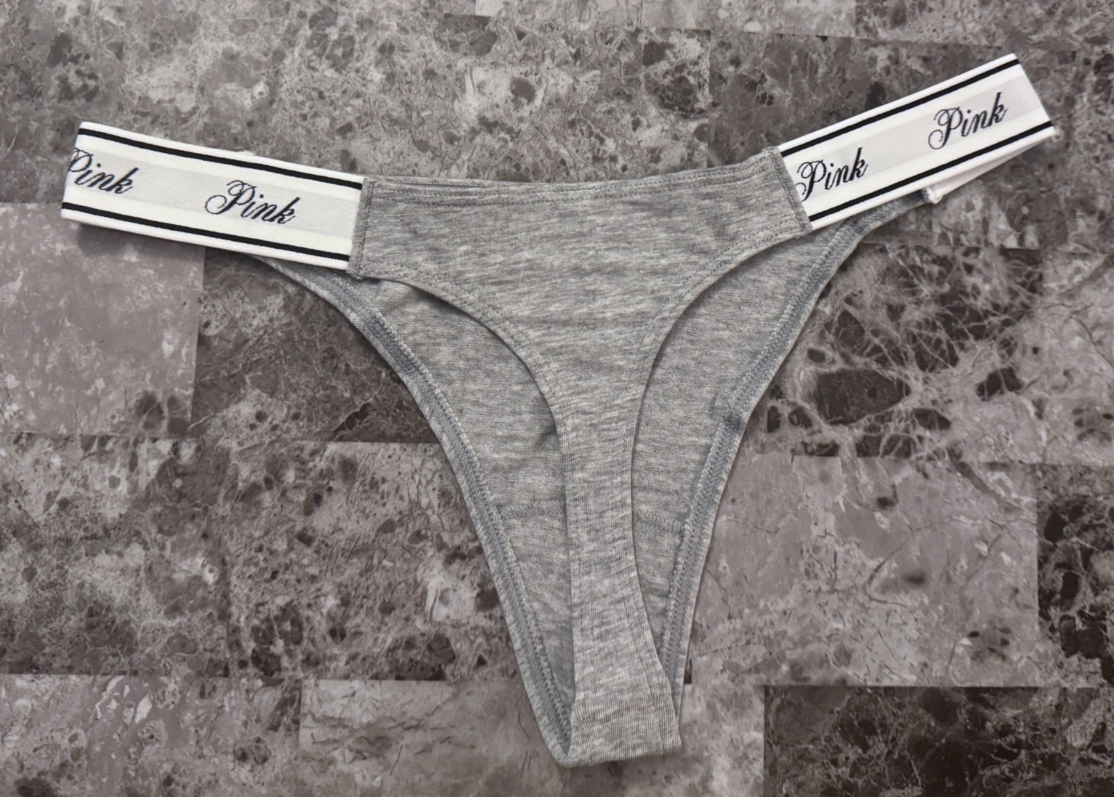VICTORIA’S SECRET PINK GRAY BAT LOGO HALLOWEEN THICK SIDE STRAP THONG PANTIES