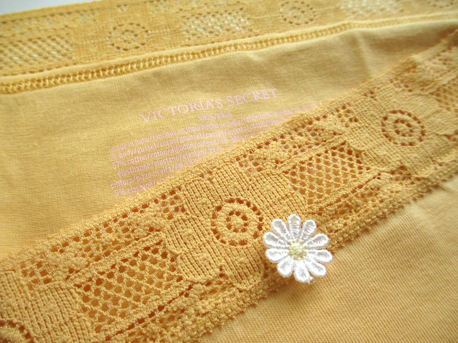 VICTORIA’S SECRET Cotton Bikini Panty S M L XL Yellow VS Daisy Crochet Lace Trim