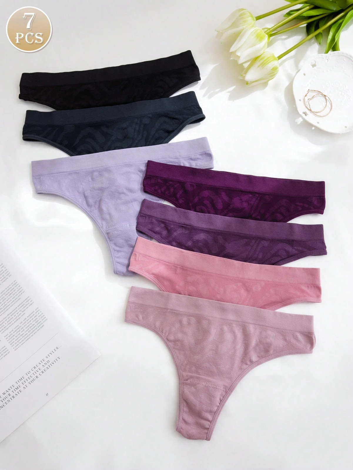 Women’s Comfortable Seamless Stretchy High Rise Cheeky Thong Panties – Pack of 7