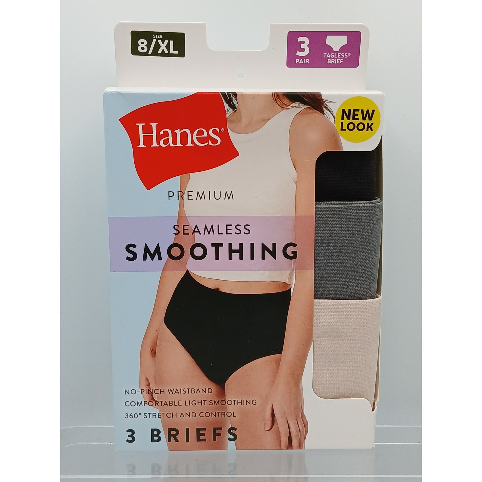 Hanes Seamless Smoothing Tagless 3 Pair Women’s Briefs Size 8/XL NEW!