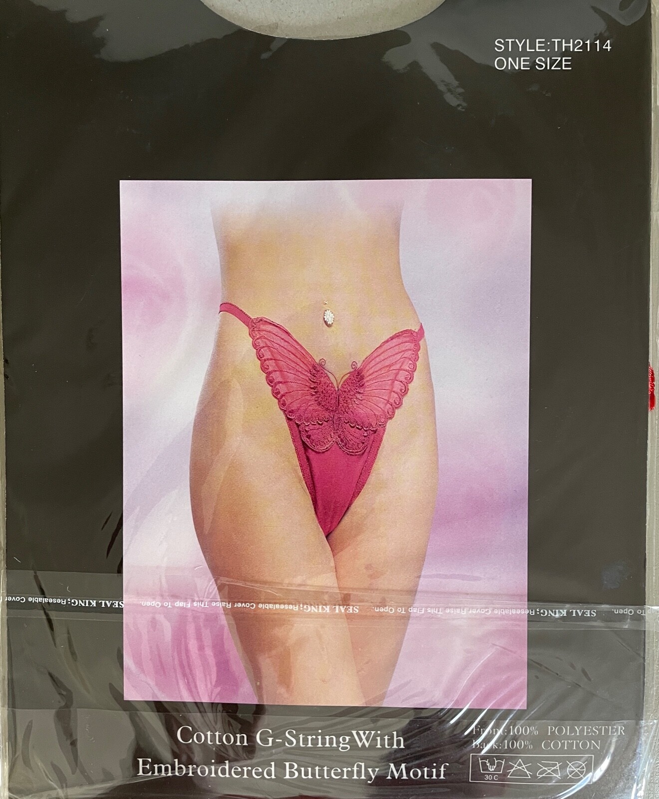 Beautiful Sexy Cotton G-String With Embroidered Butterfly Motif, Red Knickers