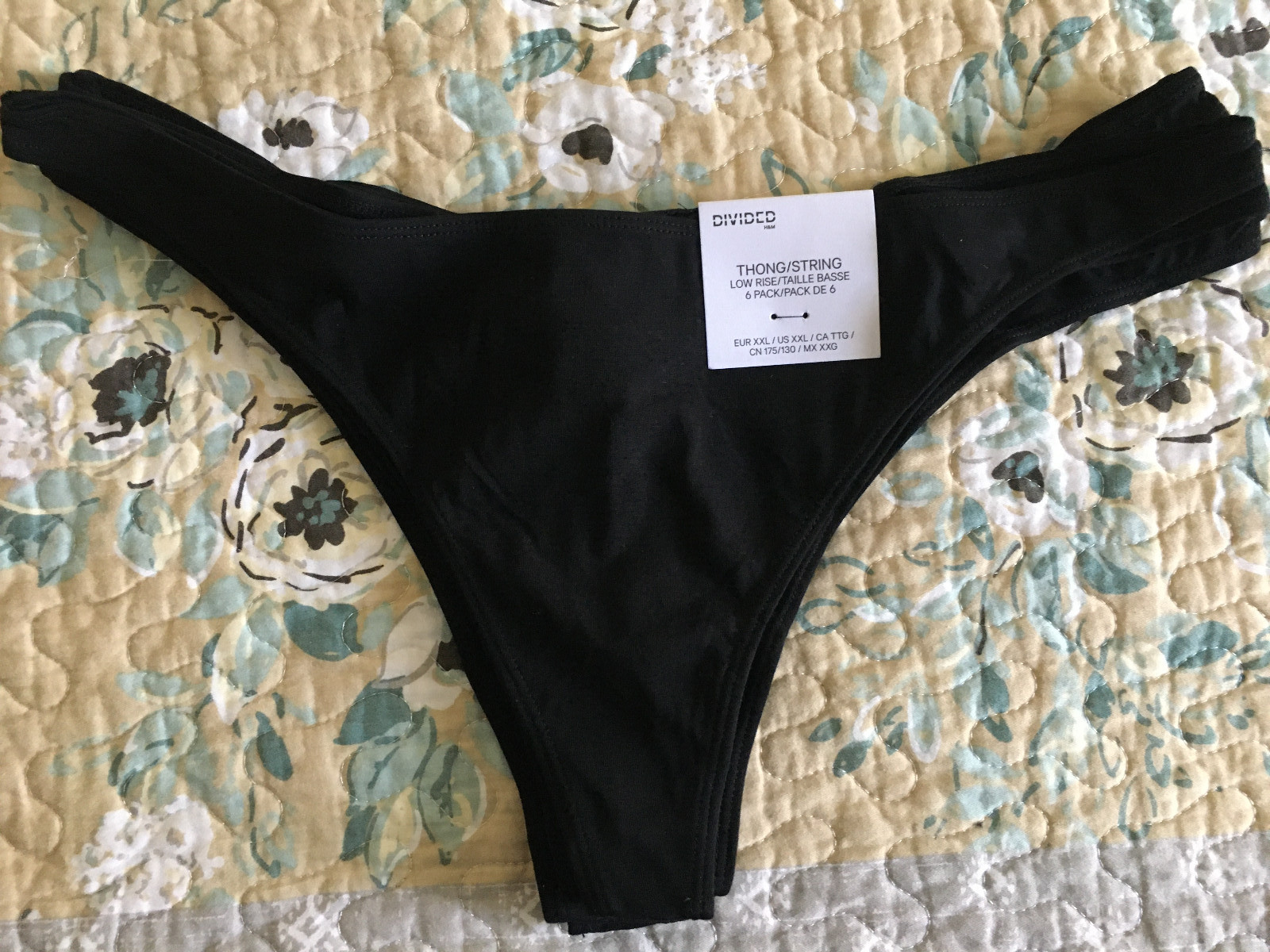 Divided H&M Thong Panties Women’s Size 2XL 6 Pair Black Cotton & Elastane NWT