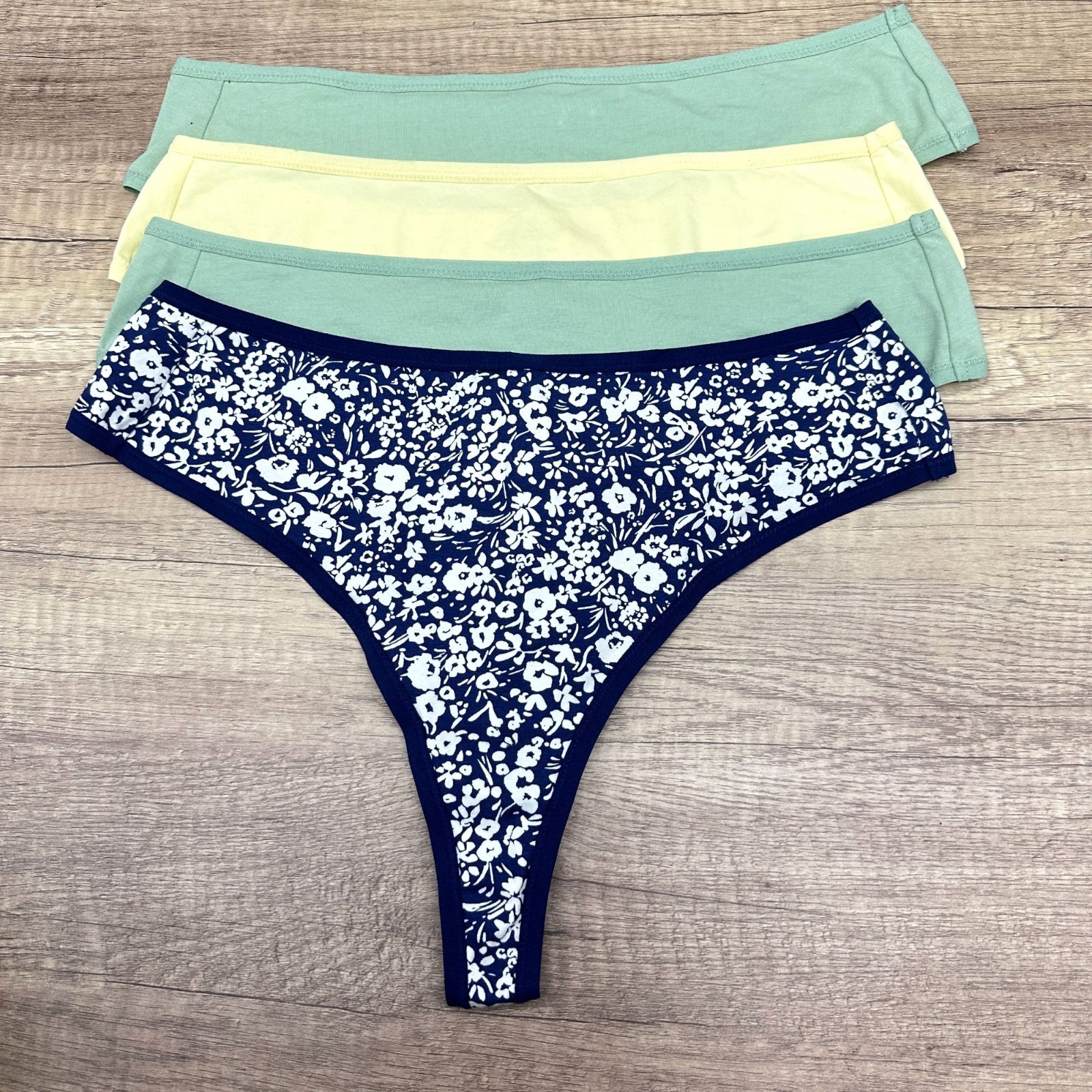 Pact Women’s 4 Pack Organic Cotton Thong Panties Floral Green Yellow Size XL
