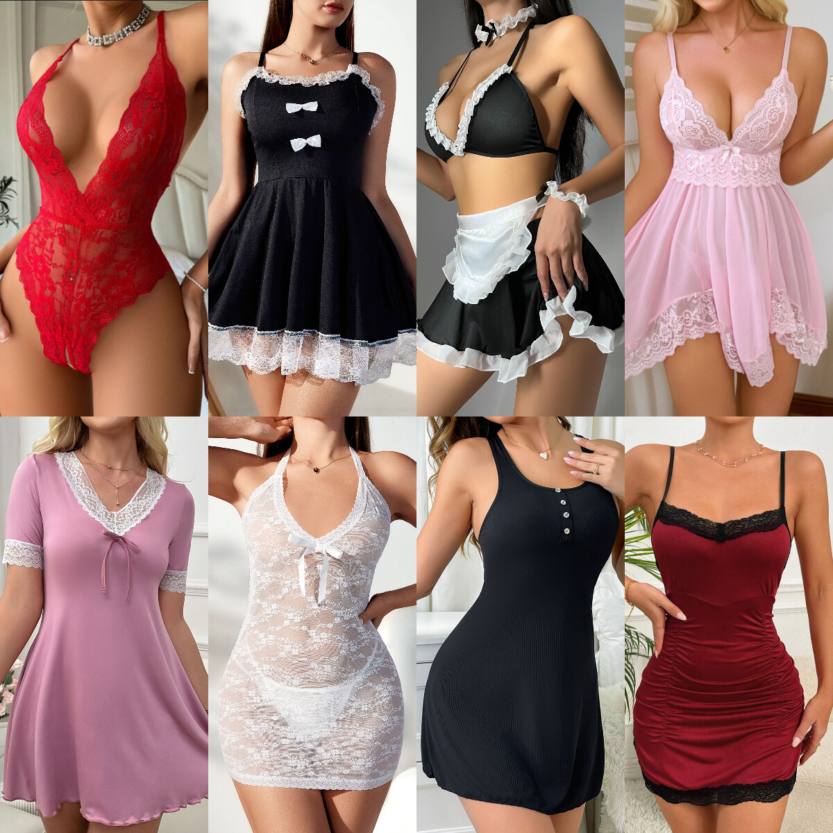 Women’s Sexy-Lingerie Babydoll G-string Sleepwear Underwear Lace Dress Nightwear