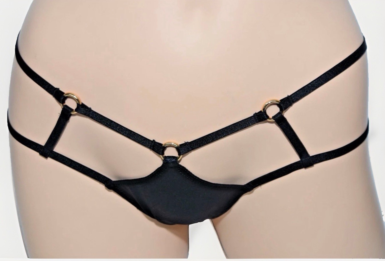 Victoria’s Secret Sexy Black Strappy High Leg Open Back Cheeky Bikini Panty L