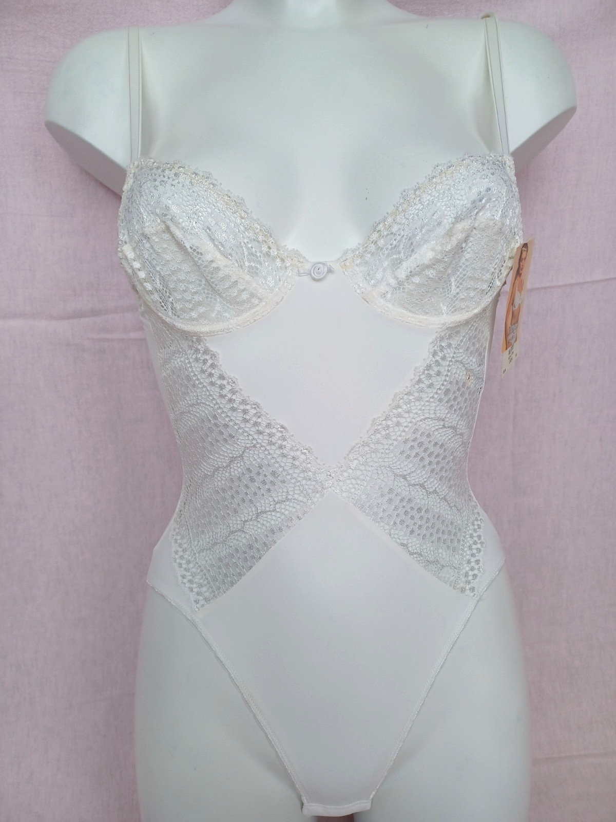 CHARNOS Lingerie Mistral Beautiful White Stretch Satin Lace Bodyshaper Size 32A