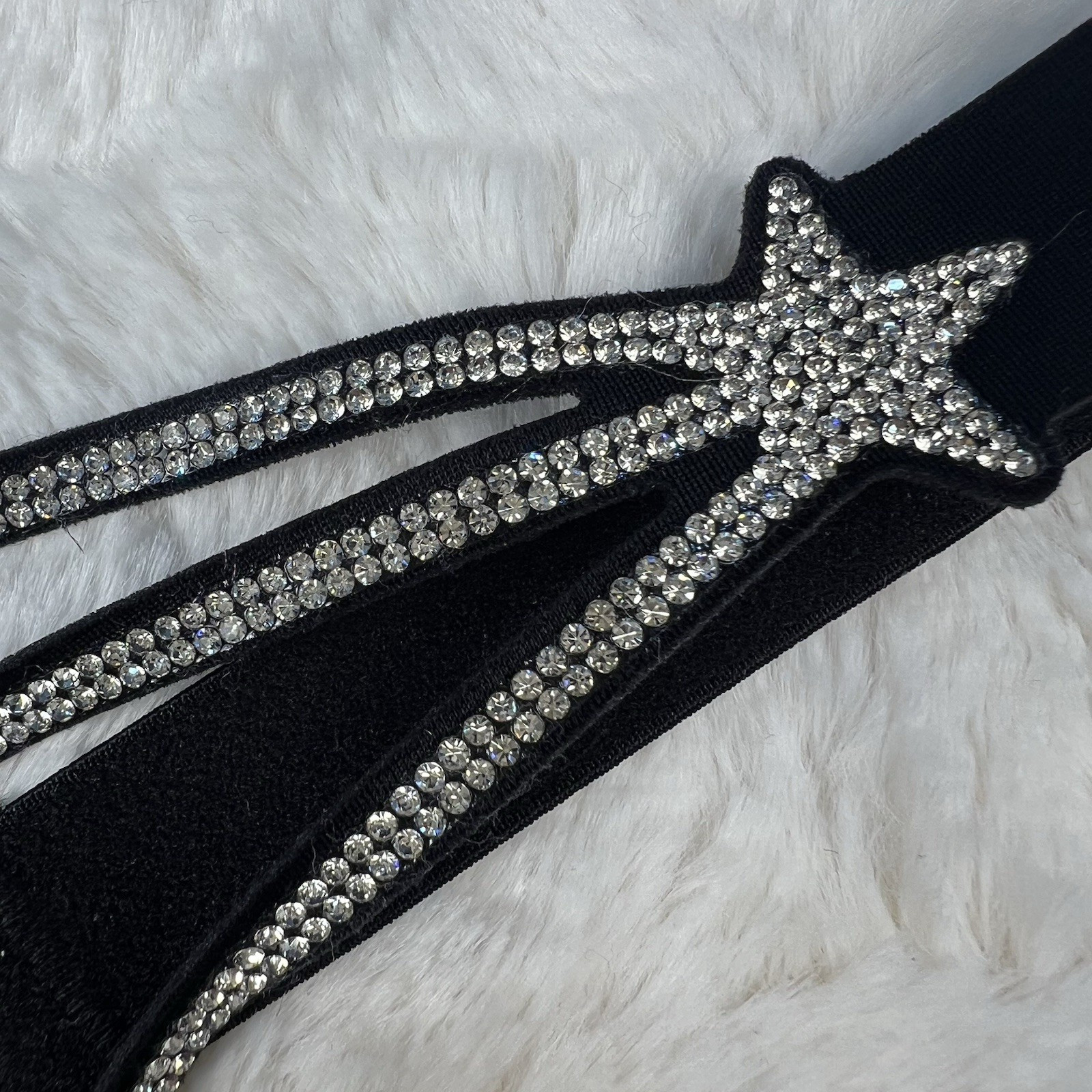 Victoria’s Secret Very Sexy Black High Leg Strappy Thong Rhinestone Star Size.M