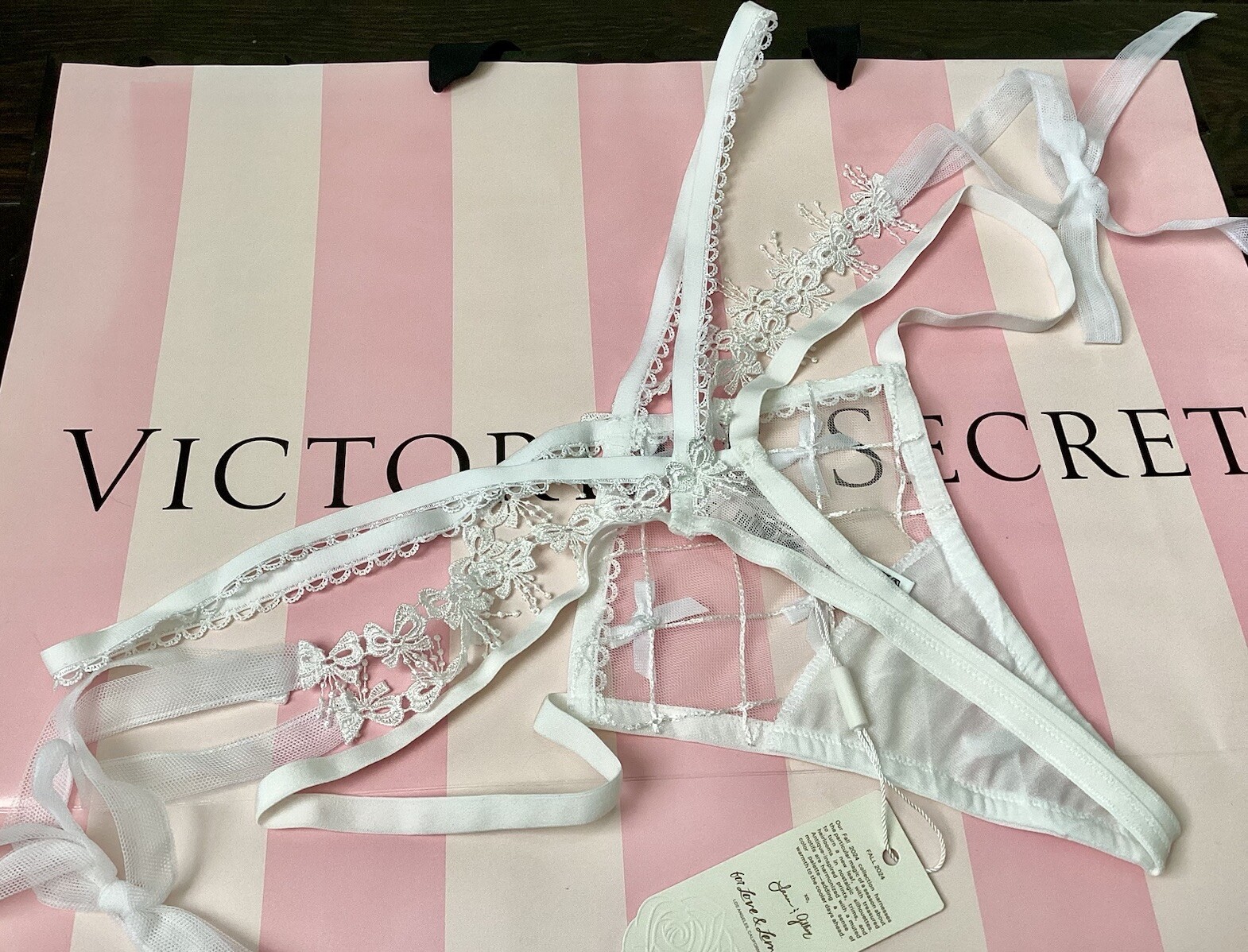 NEW Victoria’s Secret For Love & Lemons Fiorella Sensual White Thong Panty XL