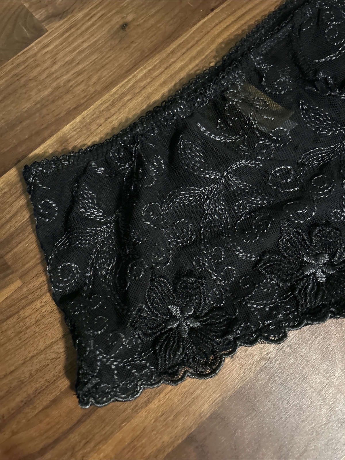 Vtg Donna Loren Panties Med Lace Black Nylon Sissy Second Skin Gold Label