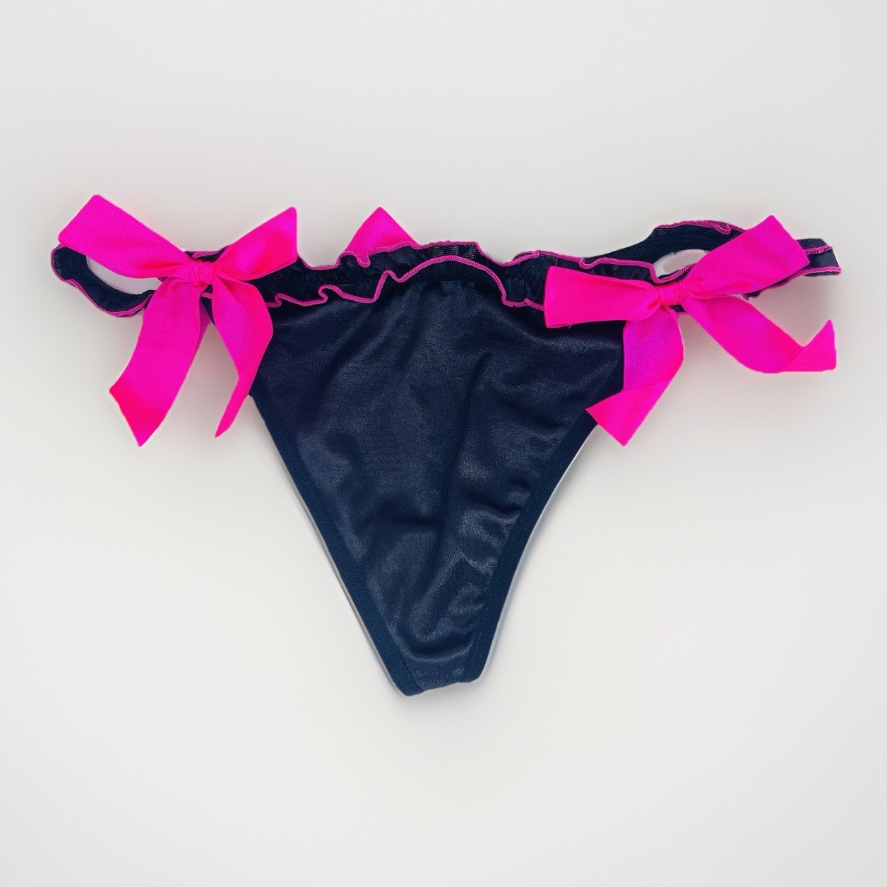 Morbid Threads Vintage Y2K Punk Goth Sexy Dancer Black Hot Pink Bow Thong L READ