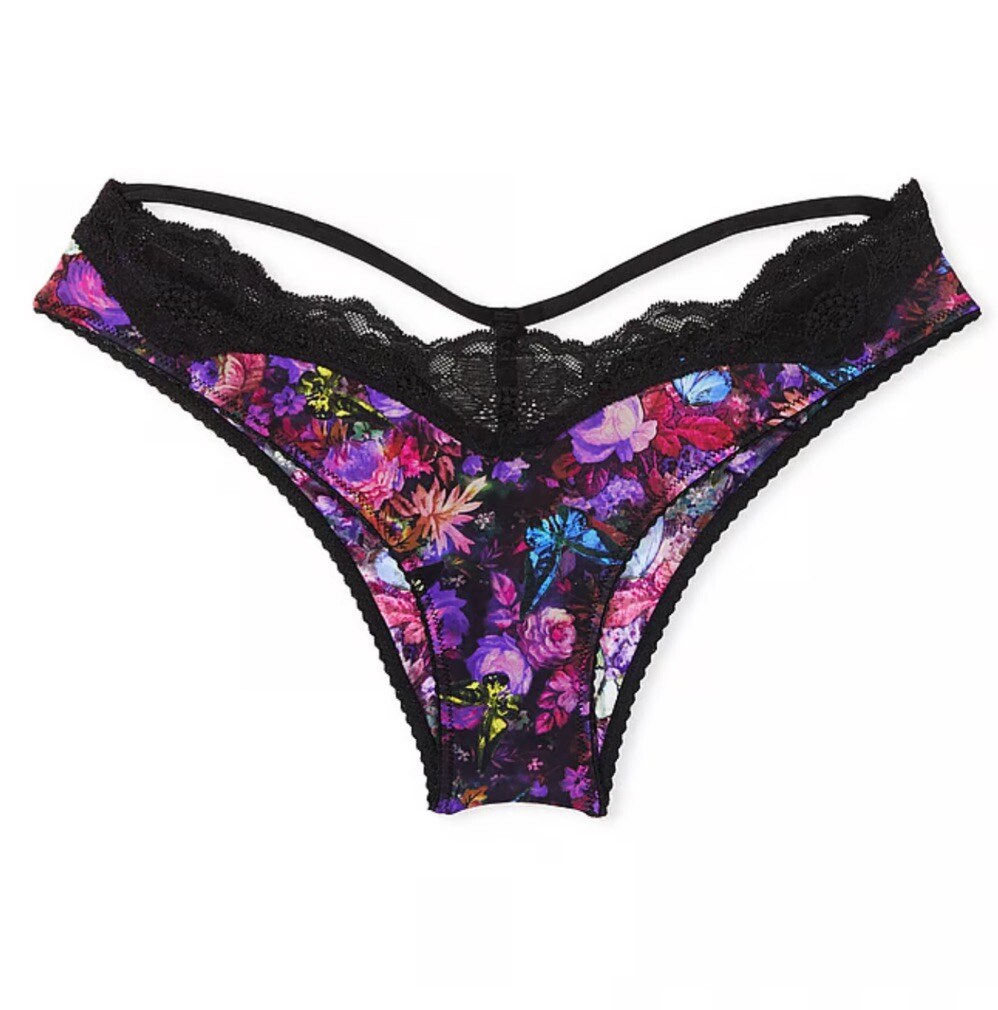 Victoria’s Secret Shine Strap Cutout Back Brazilian Panty Butterfly Floral S