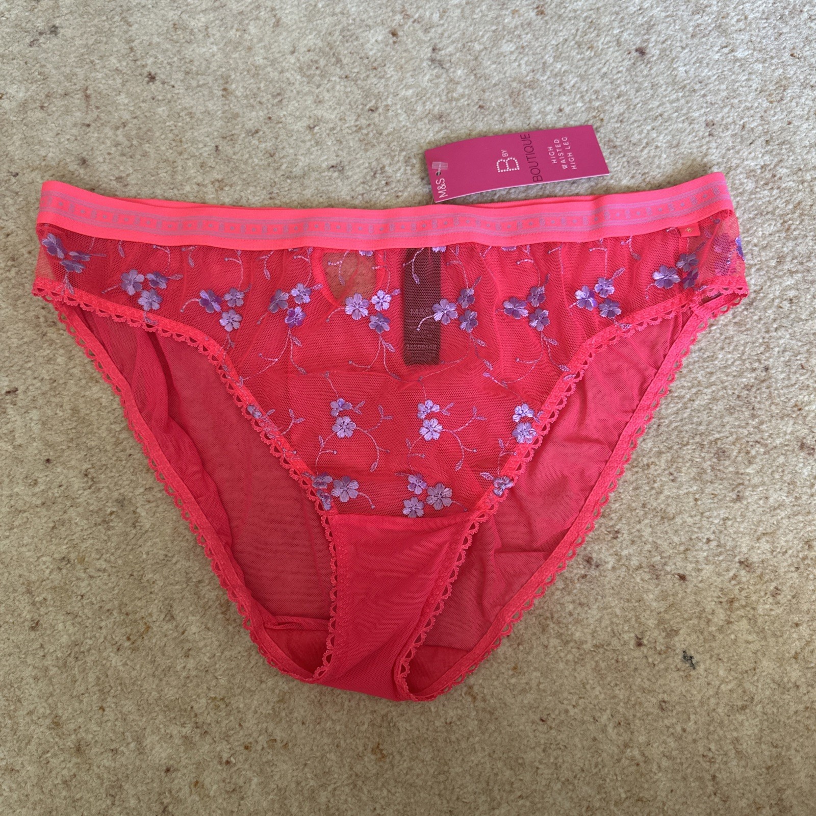 BNWT M&S B by Boutique High Waisted High Leg Knickers Geranium Karina Lace 18