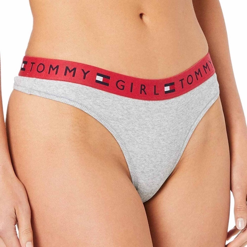 【NEW】TOMMY HILFIGER Classic Cotton Heather Grey Logo Band Thong Panty Women