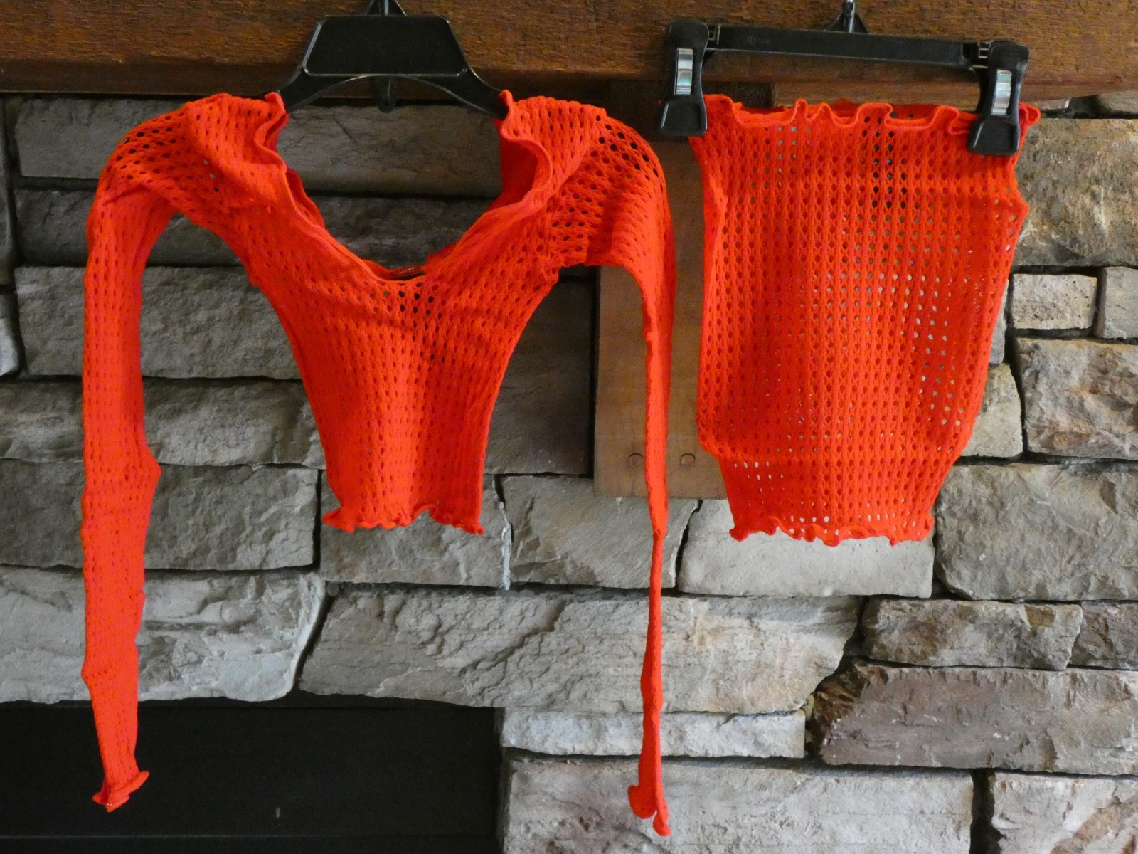 Rene Rofe 2 Piece Fishnet Long Sleeve & Mini Skirt Set Red One Size