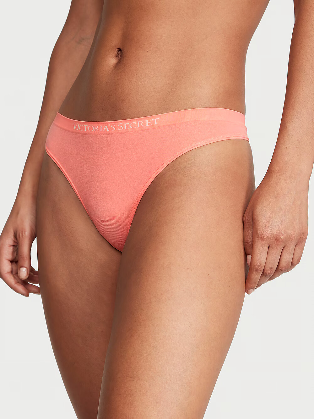 Victoria Secret Sexy Seamless Lingerie Thong Pantie Stretchy LOGO Punchy Peach