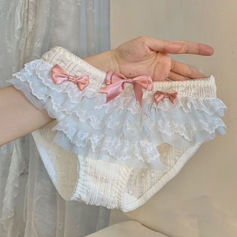 Lolita Sweet Womens Mens Ruffles Panties Briefs Bow Lace Oversize Underpants