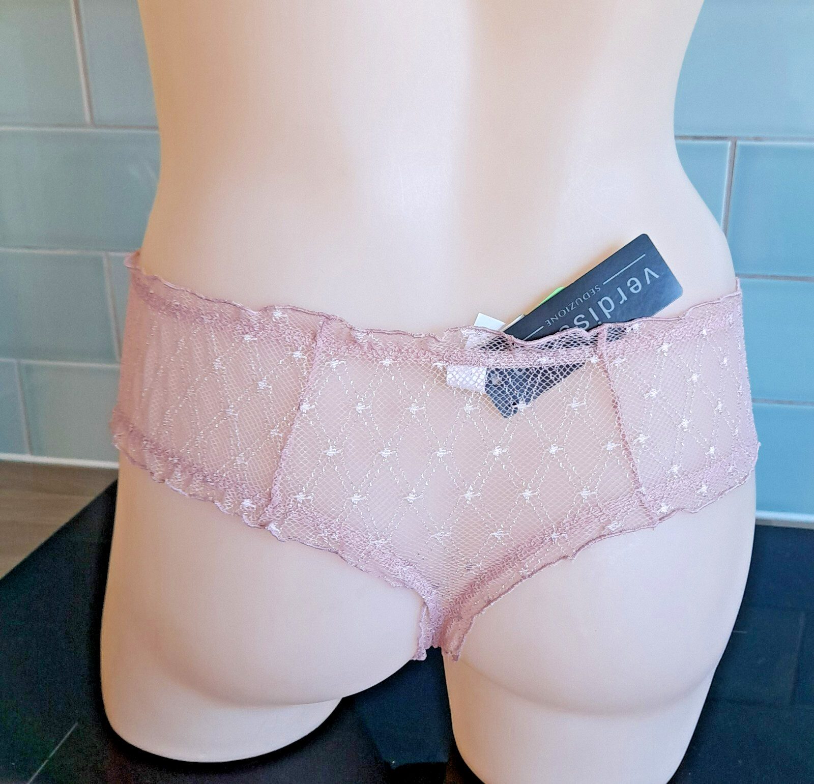 Verdissima STARRY NITE Sheer Wide Sided Pink Lace Hipster Thongboy M