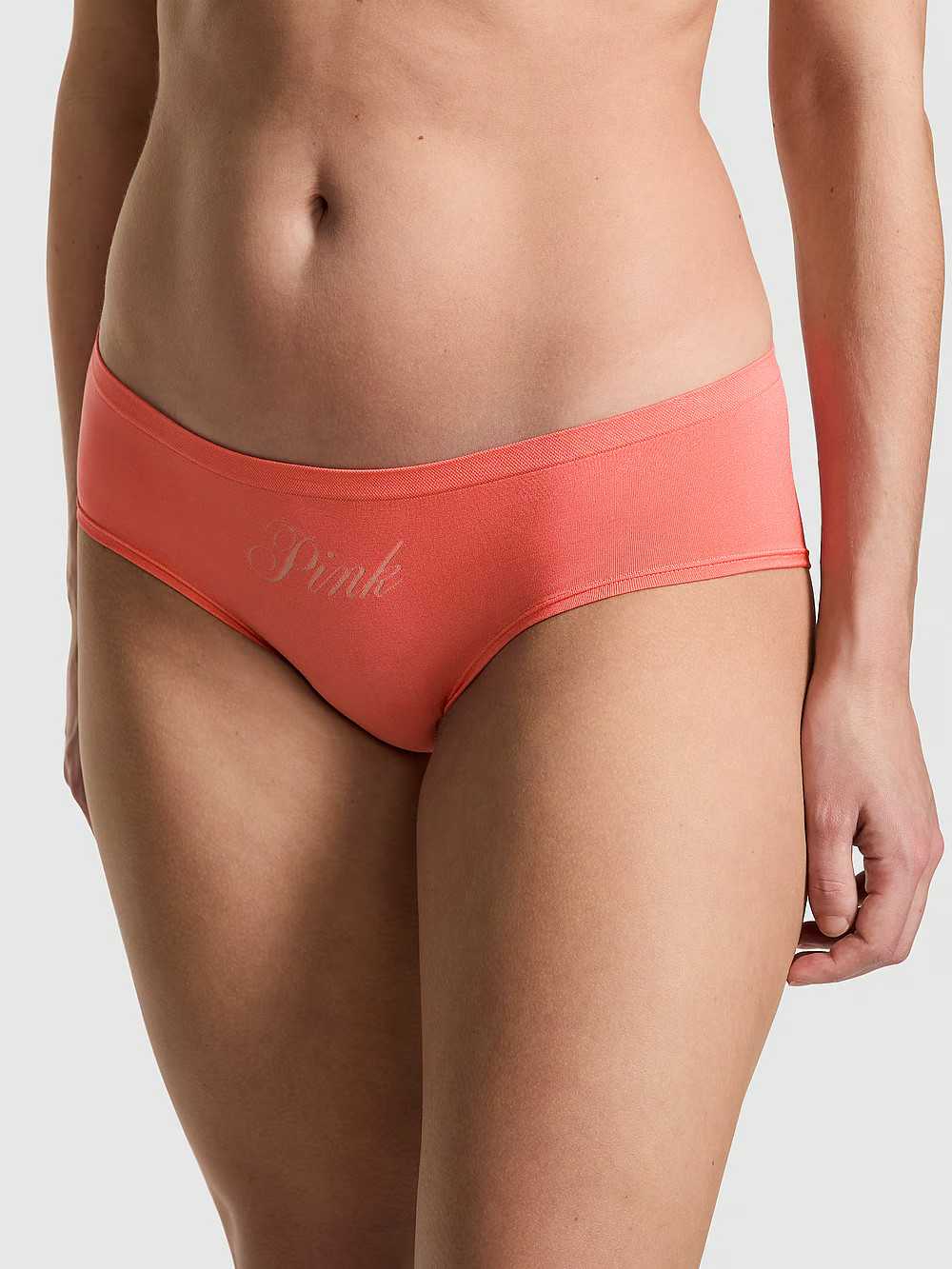 L Bright Coral Orange Seamless Victorias Secret PINK Hipster Hiphugger Pantie