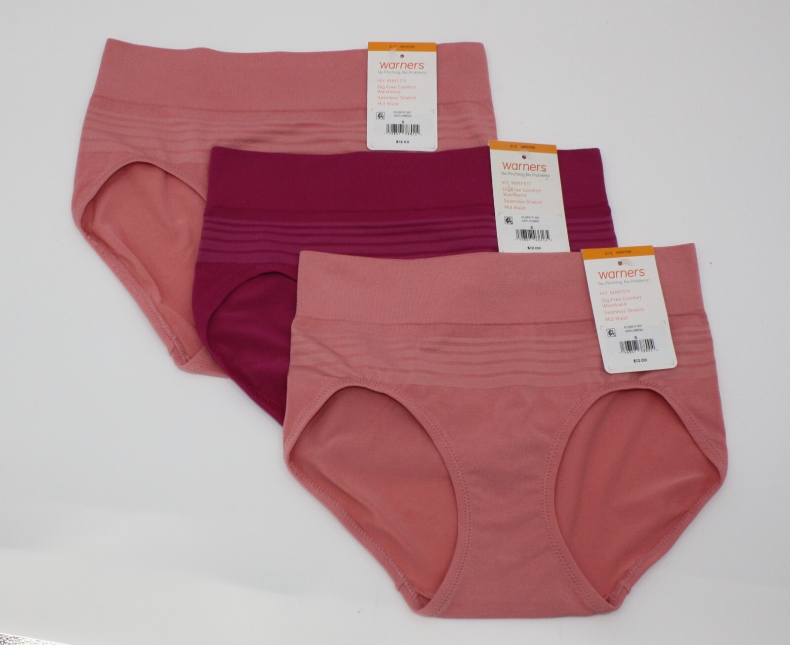 New set/3 WARNER’S no muffin pinching problem SEAMLESS HIPSTER MAGENTA PEACH S/5