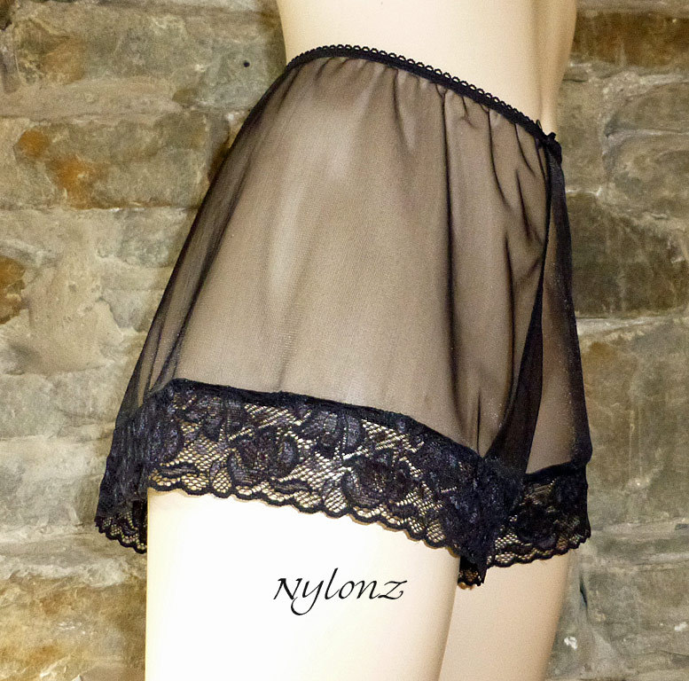 NYLONZ Sheer 100% Nylon FRENCH KNICKERS Panties BLACK Vintage Style Made In UK