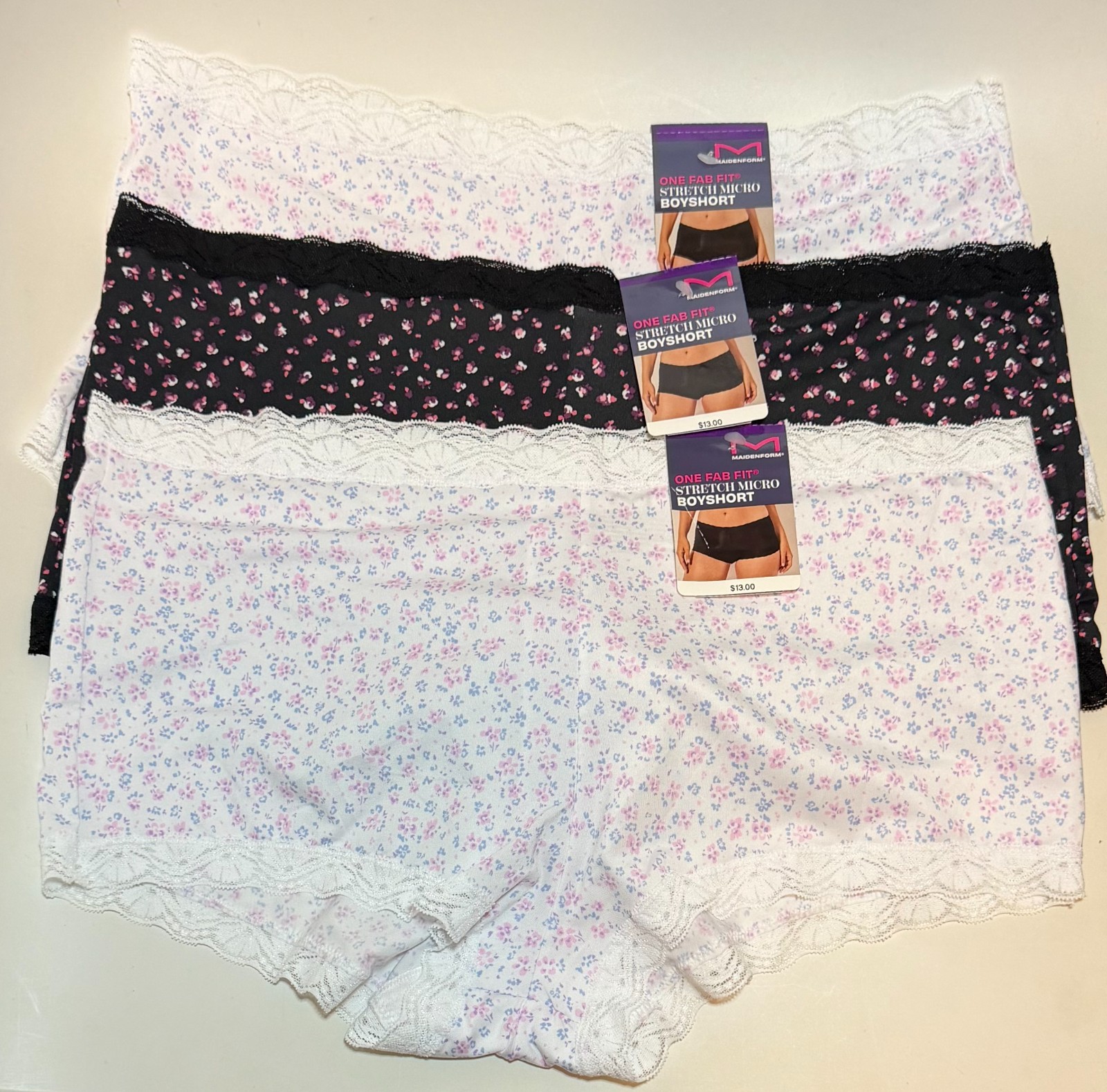 NWT 3 Maidenform Boyshort Panties 40760 Fabulous Fit Asst. Prints Size 9/2XL