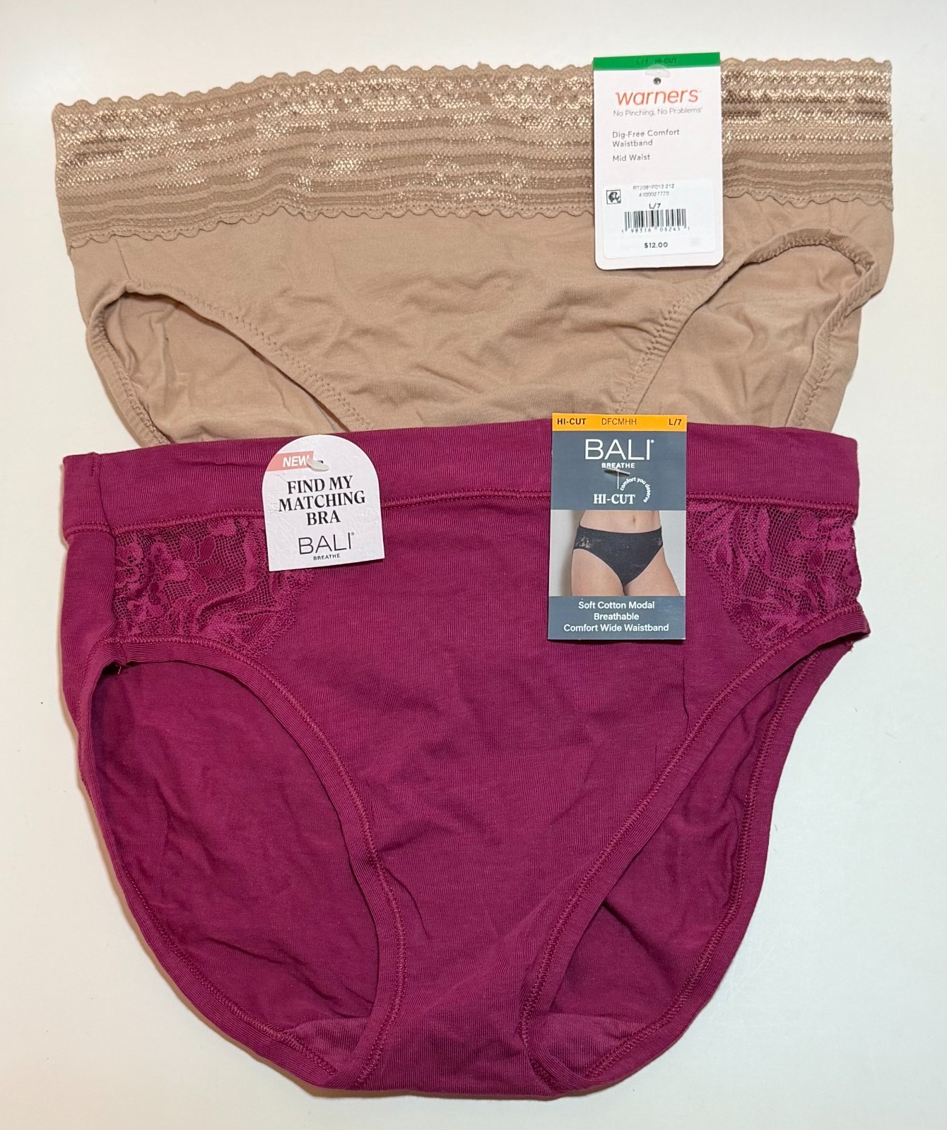 NWT 2 Mixed Lot Hi Cut Panties Bali Warner’s DFCMHH RT2091 Size 7/L