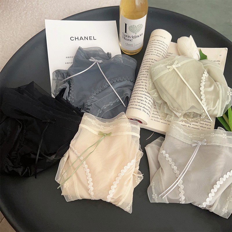 5-piece Set of Sexy Silky Satin Underwear Lingeries Lace Transparent Underwear