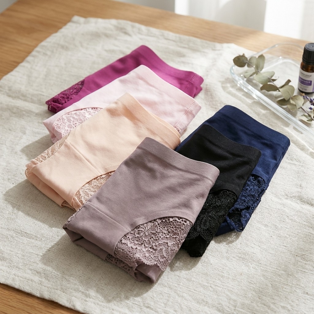 6 Pack Ice Silk Mid-Rise Lace Trim Briefs Women’s Seamless Underwear