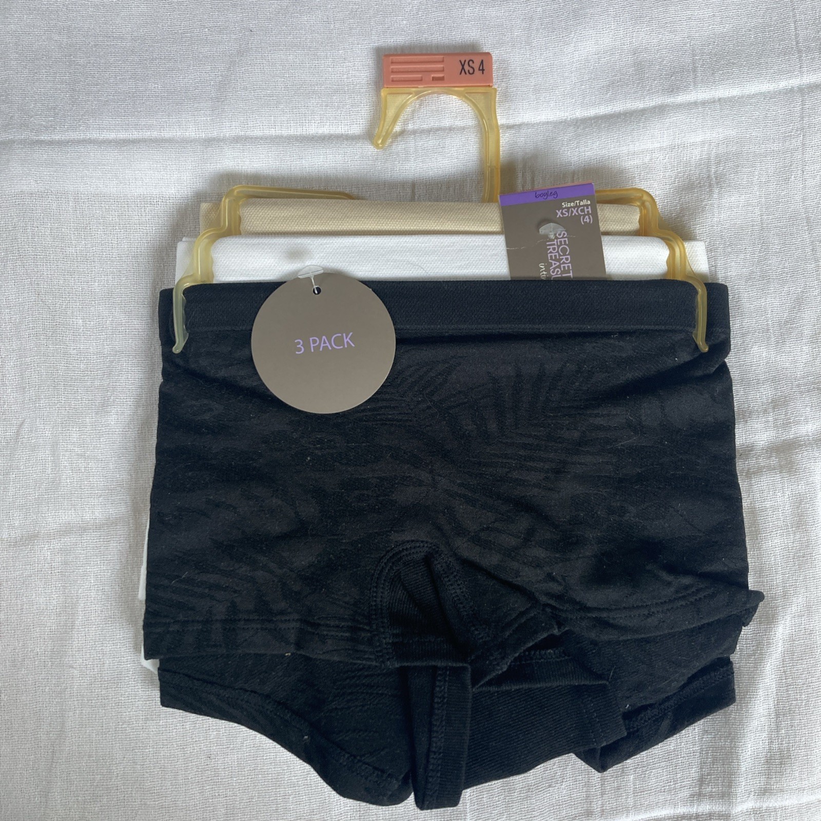 Secret Treasures XS 4 Boyleg 3-Pack NOS Nylon Spandex Panties Black Beige White