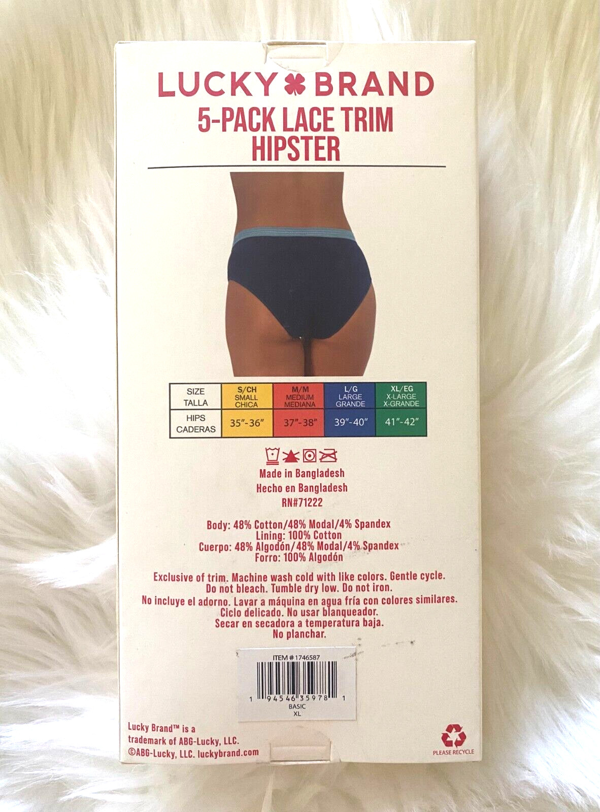 LUCKY BRAND Women’s Underwear 5 Pack Lace Trim Hipster XL