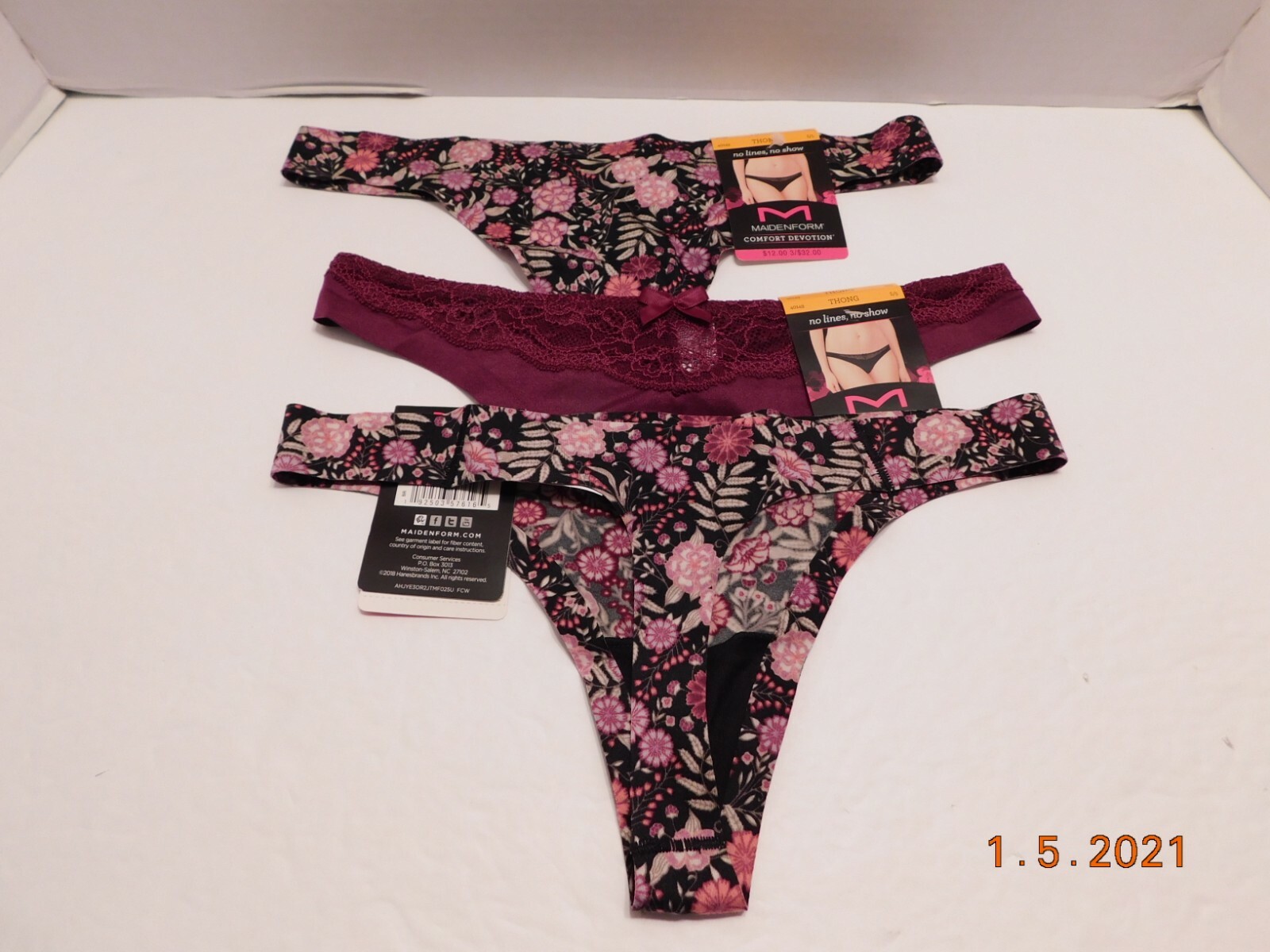 Maidenform 3 Pairs Comfort Devotion Thong, Panty Size S/5 Mixed Lot 40149 NWT