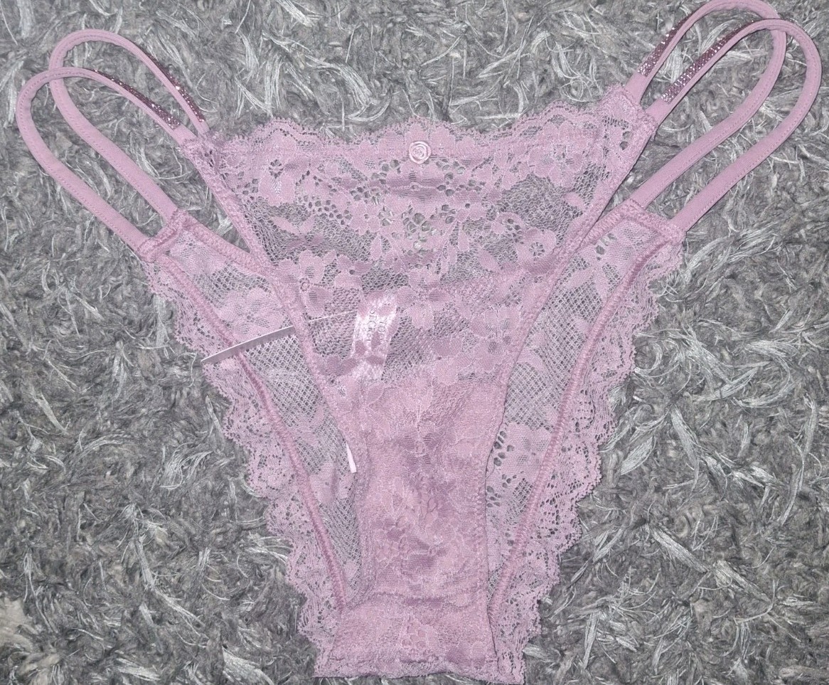 VS shine rhinestone Dbl strap Lace Brazilian panty new size Medium Dusty Mauve