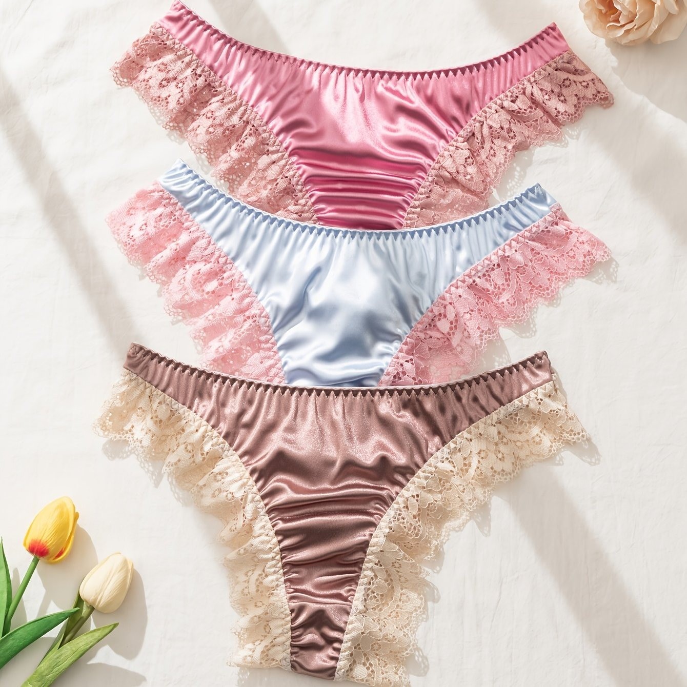 One Brand New Unisex Sissy Boy Satin with Lace Thong Panties Size Medium (BG54)