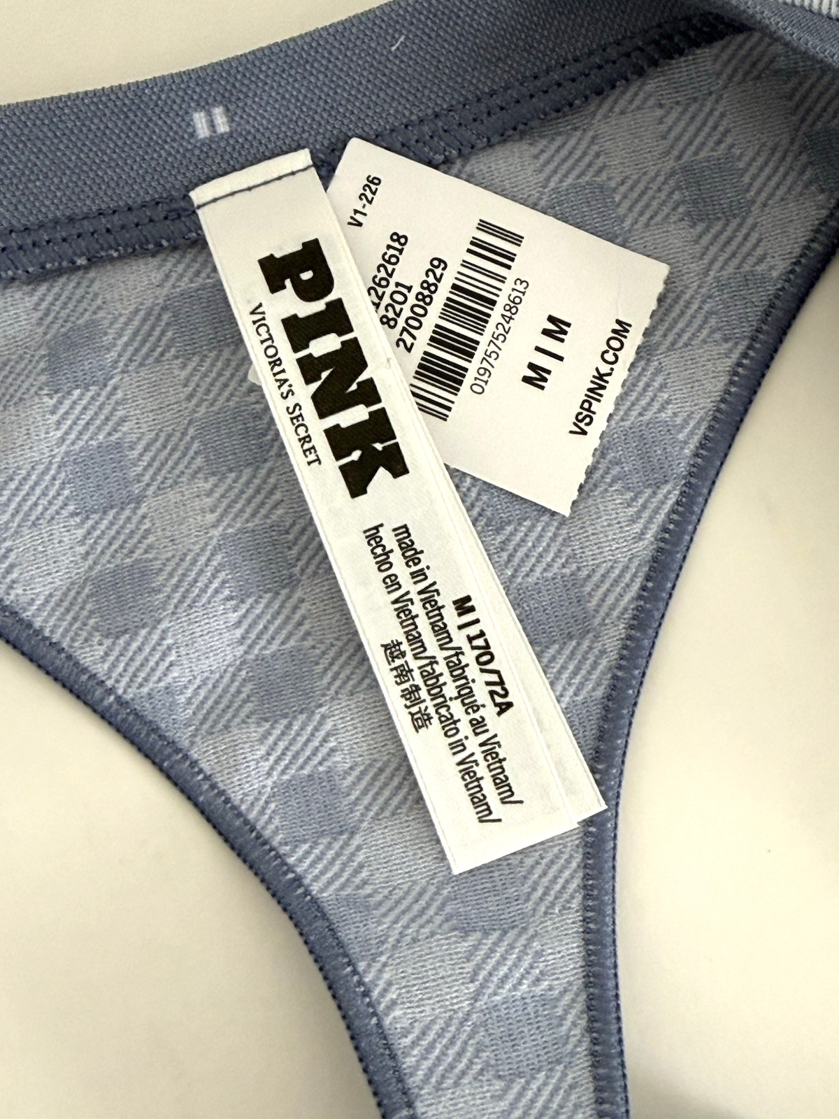Victoria’s Secret Lavender Purple Gingham Seamless High Leg Thong Panty Sz M NWT