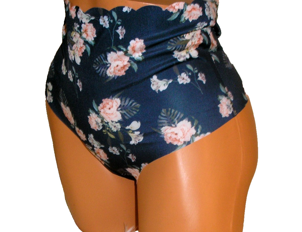 Panties Lingerie High Waist Floral Print Dark Blue Thong Large Adult Gift