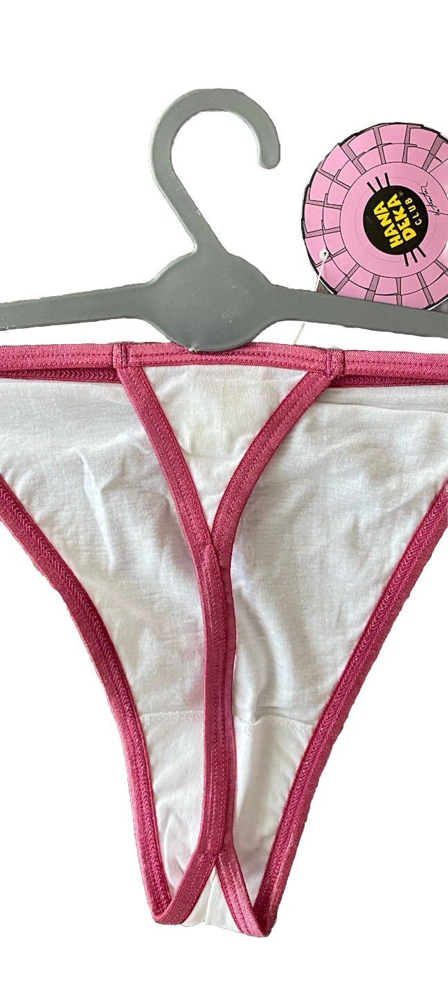 White cheeky chops, puppy Multi Logo, ￼Hana Deka Club Ladies Thong/b Brief SZM/L