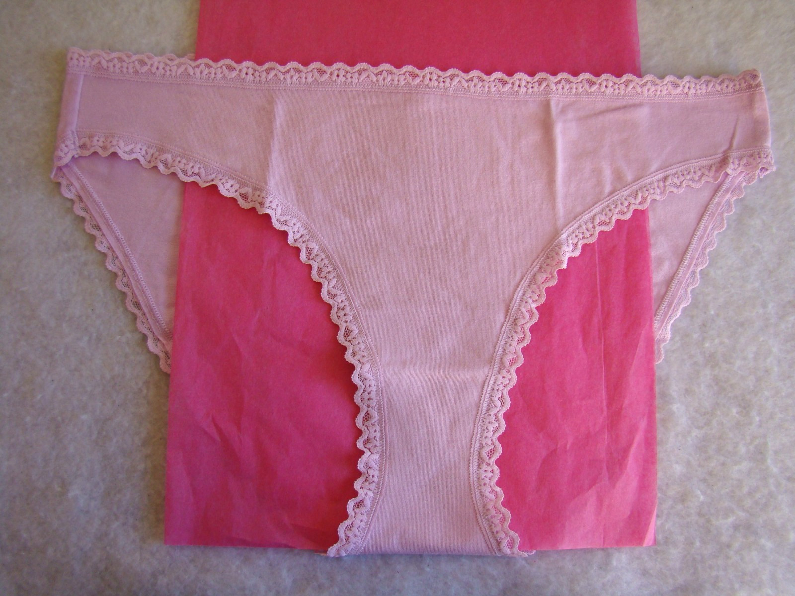 New Victoria’s Secret Lavender Pink Floral Lace Trim Cotton Blend Bikini Panty