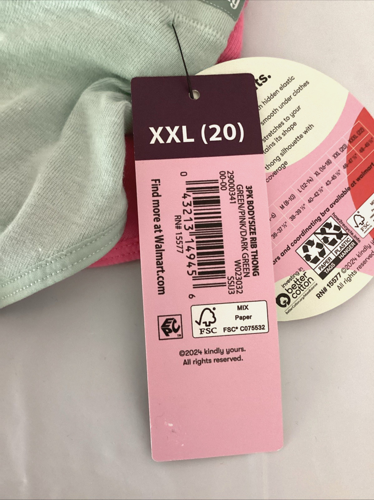 KINDLY YOURS 3-Pack SUSTAINABLE COTTON THONG Panties Sz. 2XL *