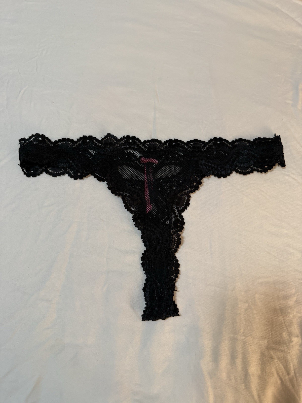 Victoria Secret Sexy Little Things Vintage Black Lace Thong Large