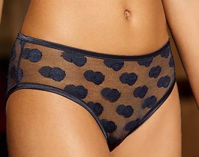 ERES BALLON BULE SATIN TRIMMED POLKA DOT LACE BRIEFS NAVY SIZE 38/US 6