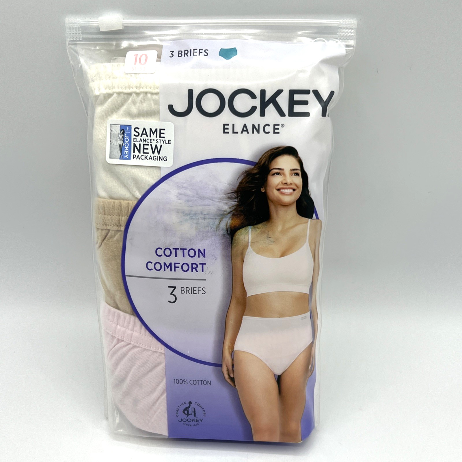 Jockey Elance Womens Briefs Cotton Pink Nude White Solid 3 Pair Size 10