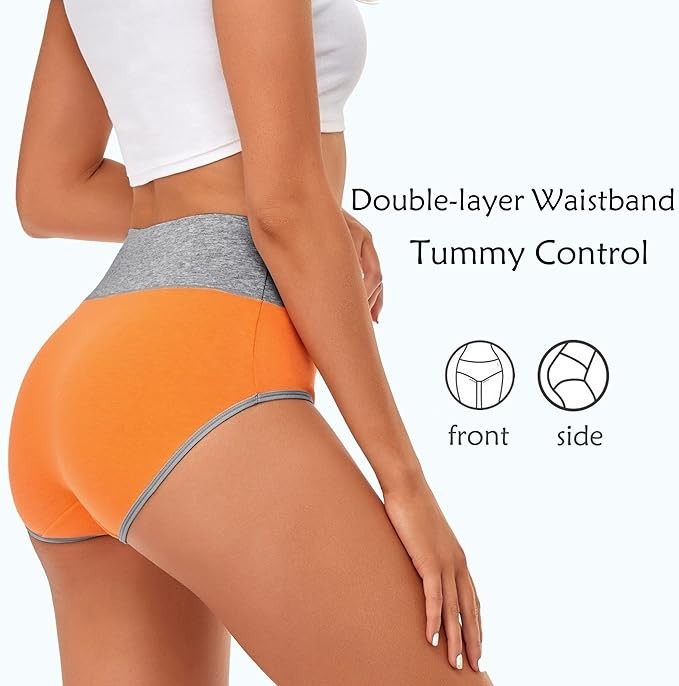 5 Pack Women High Waisted Cotton Underwear Full Coverage Briefs Ladies Panties/