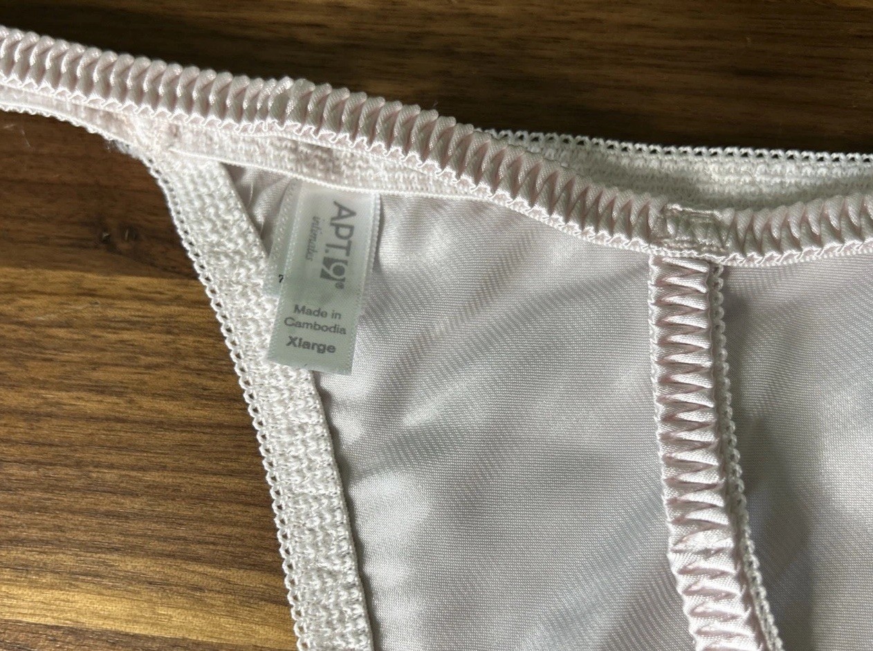 Vtg APT 9 String Thong Panties Sz XL Second Skins Satin Shiny Silky Pale Pink