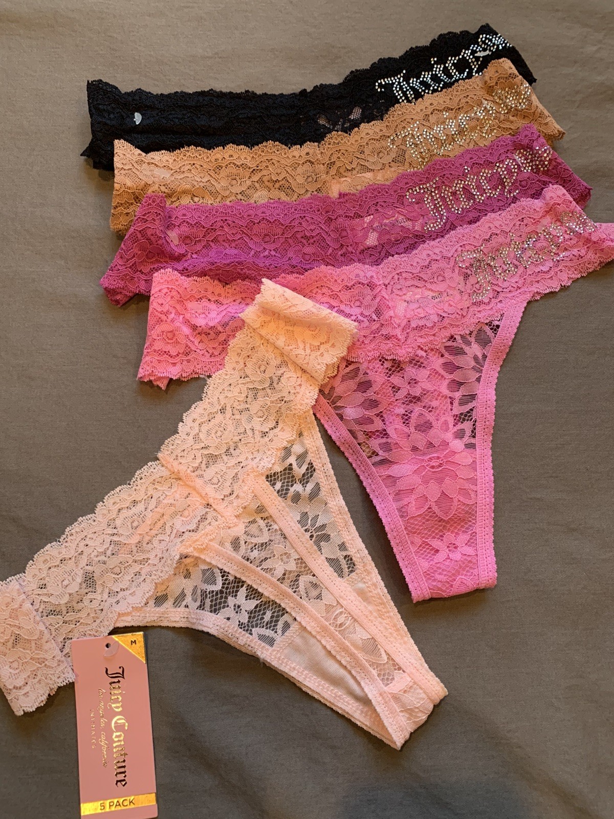 ✨ JUICY COUTURE — 5-Pack Luxe Lace Thong Set M — NEW WITH TAGS ✨