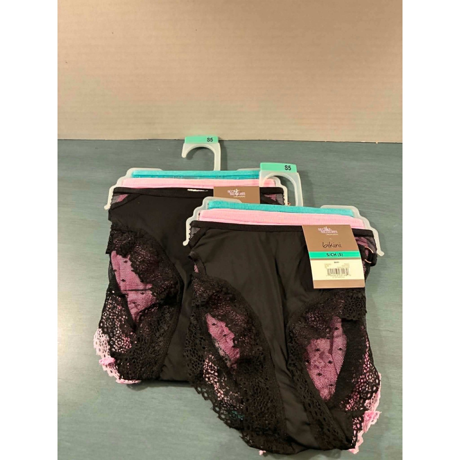 Secret Treasures Intimates Bikini Panties 6 Lace Mesh Black Teal Pink S 5