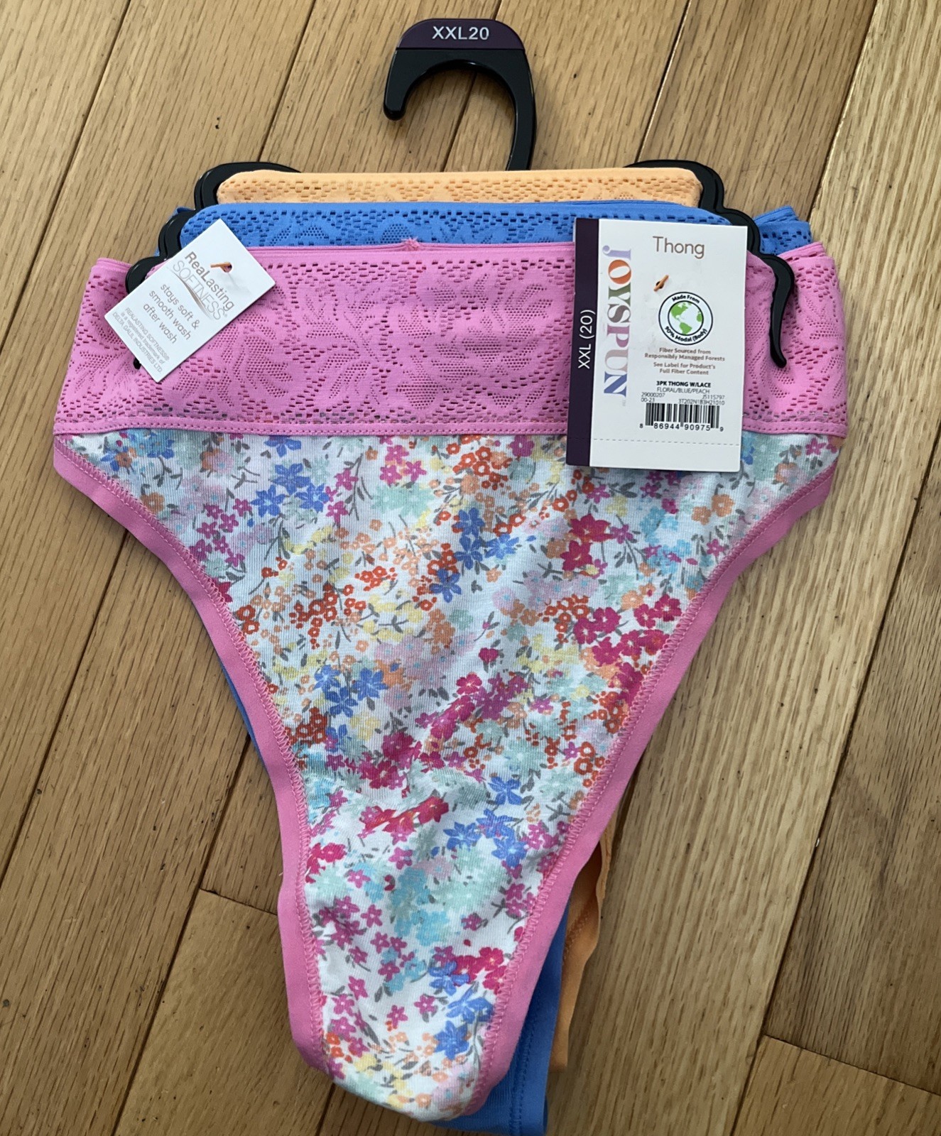 NWT Ladies Joyspun 3 Pack Thongs With Lace Sz XXL 20